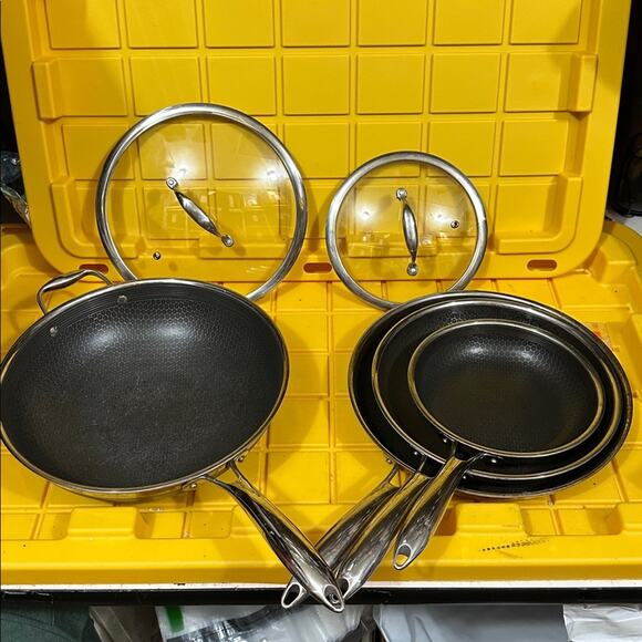 HEXCLAD 6 Piece Nonstick Stainless Steel Frying Pan Set 8”, 10” 12” and Wok $600 - Picture 1 of 12
